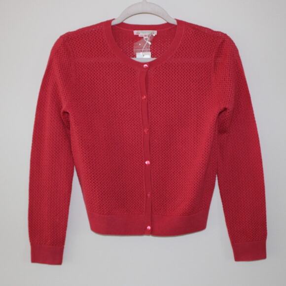 NWT Bonpoint wool Button Front Crochet‎ Cardigan Sweater Red Strawberry 12